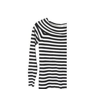 VTG Y2K Womens Medium Striped Sweater Cowl Neck 3/4 Sleeve French Girl Parisian